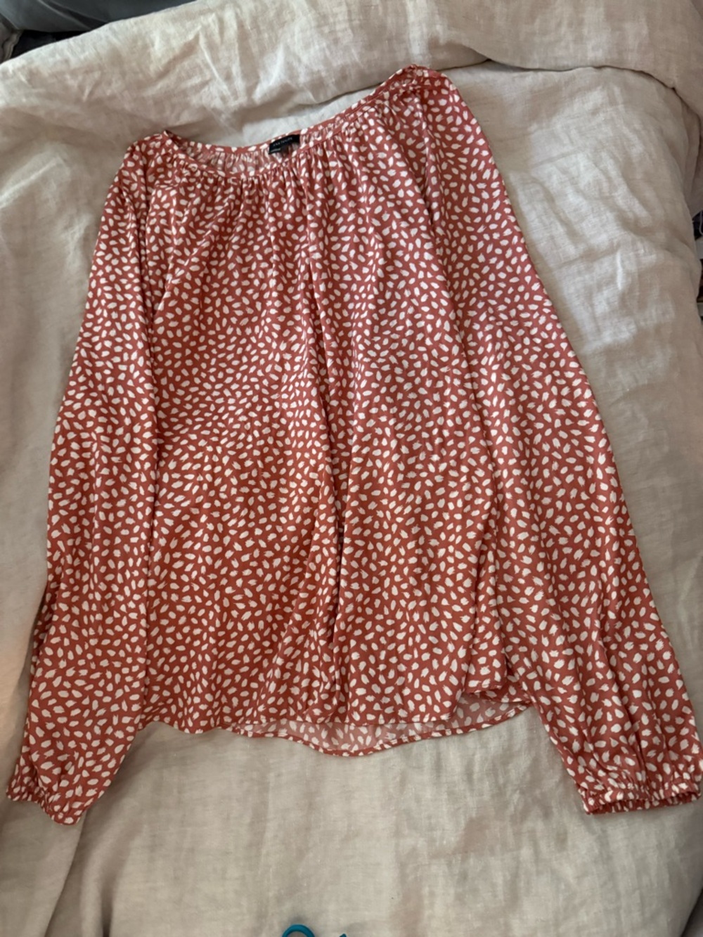 Ann Taylor Terracotta Blouse with White Spot Print